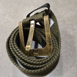 EDC Women's Woven Fabric Belt with Brass Square Buckle - Army Green - Size 36